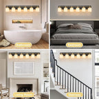 6 Light Modern Bathroom Light Fixtures Over Mirror, Black Gold Vanity Lights for Bathroom Wall Sconces with Milky White Glass Shades, E26 Socket (Bulbs Not Included)