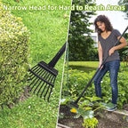 Small Rake for Gardening 63 Inch Adjustable Heavy Duty Garden Leaf Rakes Garden Tools 11 Metal Tines Small Garden Rake for Shrub Flower Bed Mulch Camping, Black