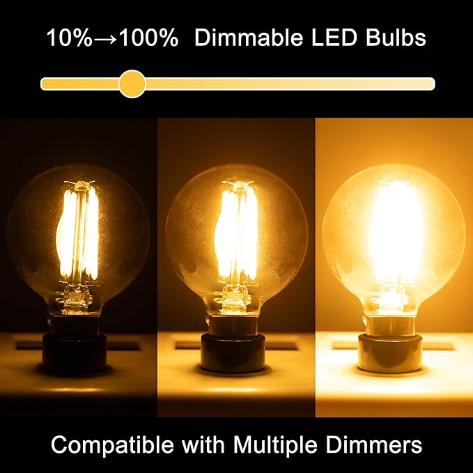 G16.5 Led Bulb, Small Round Edison Light Bulbs, Dimmable E12 Globe Amber Vanity Light Bulbs, 5w 2700k Vintage LED Filament Edison Bulb