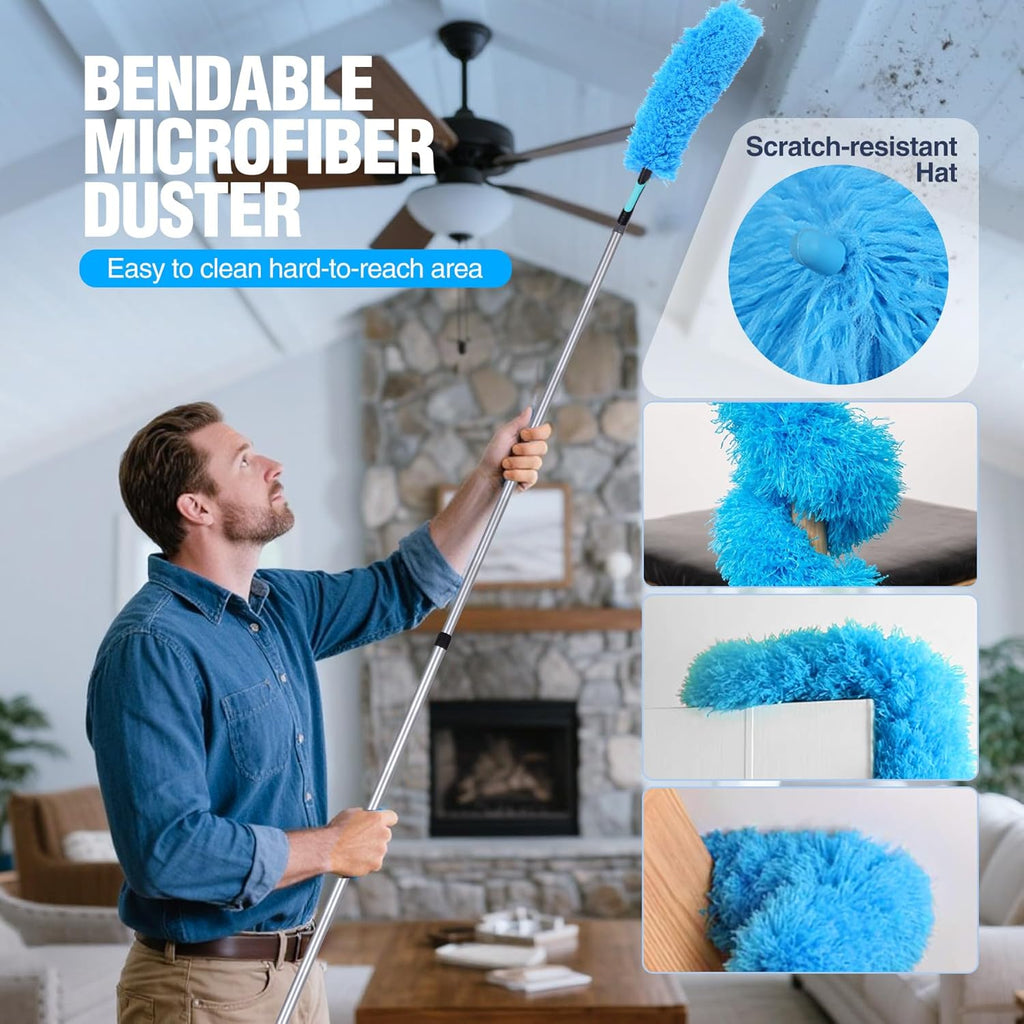 Lineslife High Ceiling Duster Kits,Extendable Reusable Cobweb,Window Cleaning Squeegee,Ceiling Fan Duster,Boat Hook, for High Roof and Glass Surfaces