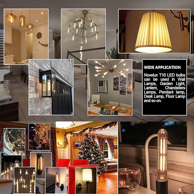 7.3 Inch 3000K Warm White Edison Bulbs Equal 80 Watt, 800LM E26 Led Bulb 6W Dimmable, T10 T9 Long Tubular Clear Glass Light Bulbfor Vanity Pendant Chandeliers Wall Sconces - UL Cert 2Pack