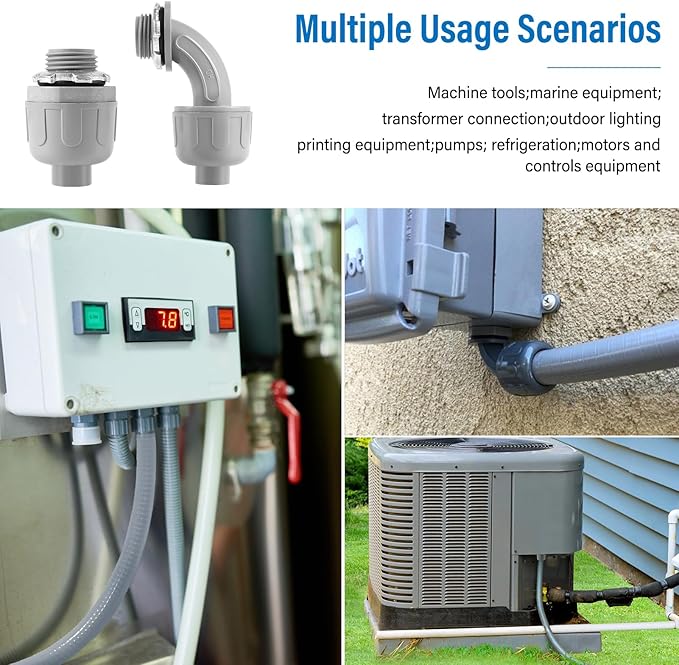 1 Inch Electrical Conduit Connector Kit,8-Pack Nonmetallic Plastic Liquid Tight Connector with 5 Straight,3 90 Degree Angle Fittings
