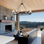 40” Farmhouse Wagon Wheel Chandelier,Black Rustic Chandelier 12-Lights Round Dining Room Light with Adjustable Height,Industrial Ceiling Light Fixtures for Kitchen,Foyer,Porch,Living Room