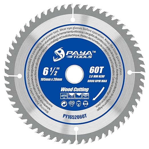 6-1/2-Inch 60-Tooth Circular Saw Blade,TCT ATB Framing Blade,20mm Bore(16mm Reduction Ring Included) for Wood Fast Cutting