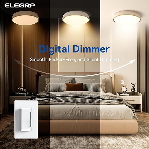 ELEGRP Dimmer Light Switch for 300W Dimmable LED/CFL Lights and 600W INC/HAL Bulbs, Single Pole/3-Way LED Slide Dimmer Light Switch, Wall Plate Included, UL Listed, 5 Pack, White
