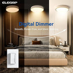 ELEGRP Digital Dimmer Light Switch for 300W Dimmable LED/CFL Lights and 600W Incandescent/Halogen, Single Pole/3-Way LED Slide Dimmer Light Switch, Wall Plate Included, UL Listed, 1 Pack, Matte White