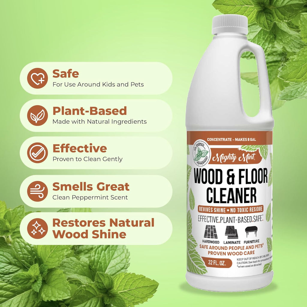 Mighty Mint Wood & Floor Cleaner Concentrate, Cleaning Soap for Hardwood and Floors, Natural Mint Scent, 32oz