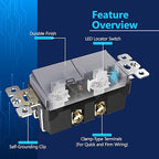 LIDER Minimalist Design Matte Finish Lighted Double Switch, Combination Frameless Decorator Switch with Locator Light, Ground Terminal, Single Pole, 15A 120-277V, UL Listed, LCS2-1P-SV, Silver