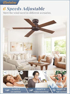 42 Inch Low Profile Ceiling Fan no Lights, Brown Farmhouse Ceiling Fan with Remote, 6-Speeds, Quiet Reversible DC Motor, Indoor/Outdoor Ceiling Fans with Remote for Bedroom, Patio, Living Room