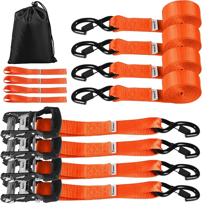 Tie Down Ratchet Straps with S Hooks Heavy Duty 4400 LB 1.5" x10' Lashing Appliance Moving Furniture Tow Rope Wheel, ATV,UTV,Dirt Bikes,Ladder Rack,Trailer,Boat,Truck Bed Accessories for Men Orange