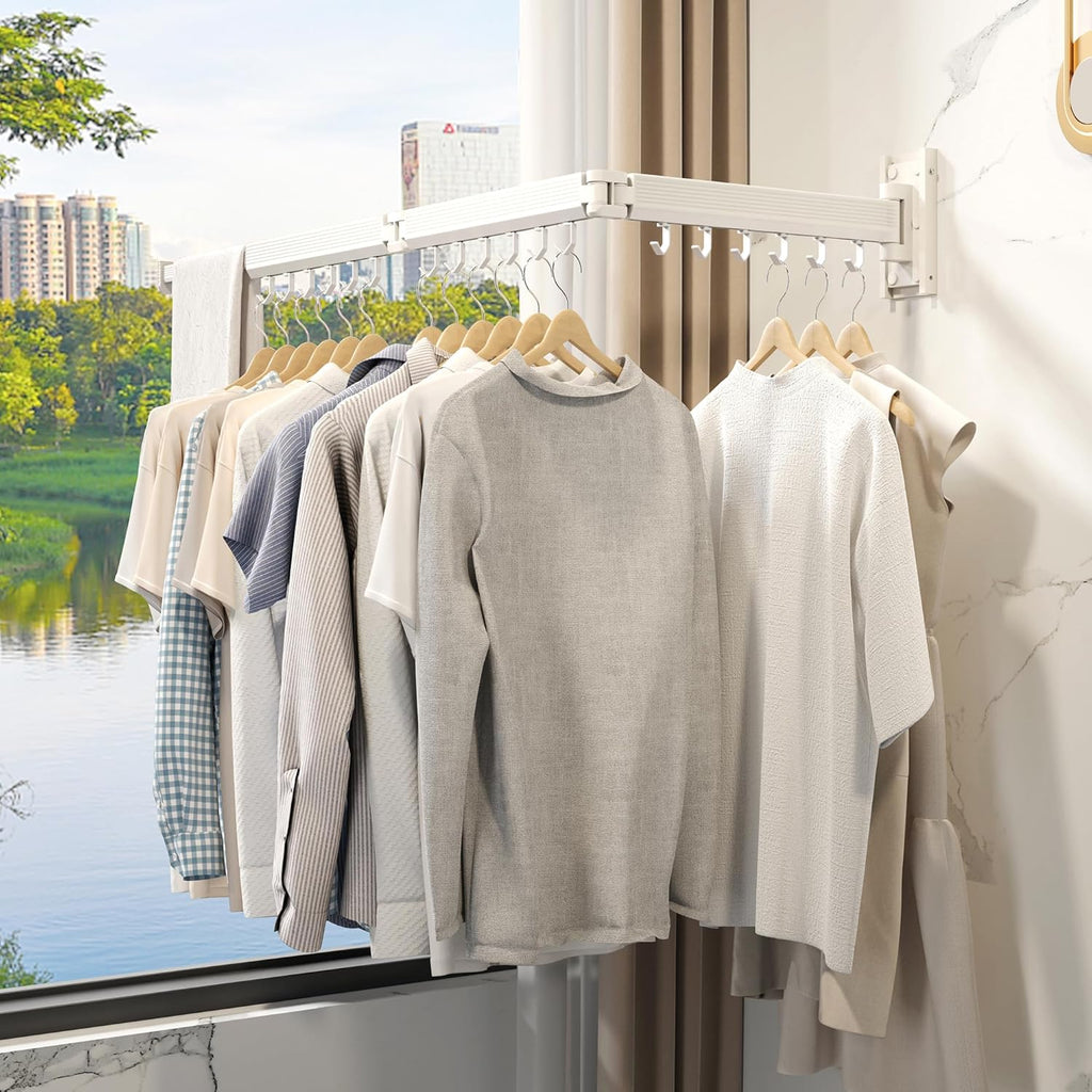 Laundry Rack Wall Mounted,Clothes Drying Rack,Drying Rack Clothing,Clothes Rack,Laundry Hanger Rack,Laundry Drying Rack,Drying Rack Wall Mounted,Retractable ,Collapsible,White Color（J-type Hooks）