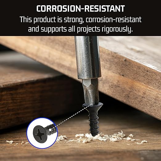 Bolt Dropper #8 x 1-1/2-Inch Wood Screws, Pack of 100 - Black Xylan Coated Stainless Steel Flat Head Phillips Screws - Corrosion Resistant for Wood, Drywall Applications, and Outdoor Projects