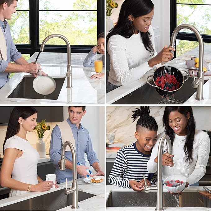 KRAUS Sellette Single Handle Spot Free Stainless Steel Pull-Down Kitchen Faucet with Deck Plate and Soap Dispenser, KPF-1680SFS-KSD-80SFS