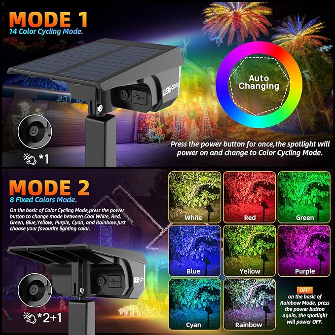Solar Spot Lights Outdoor Color Changing, IP65 Garden Lights Solar Powered Waterproof with 9 Light Modes, Colored Landscape Lighting Auto On/Off, for Garden Pool Area Pond Yard, 10 Pack