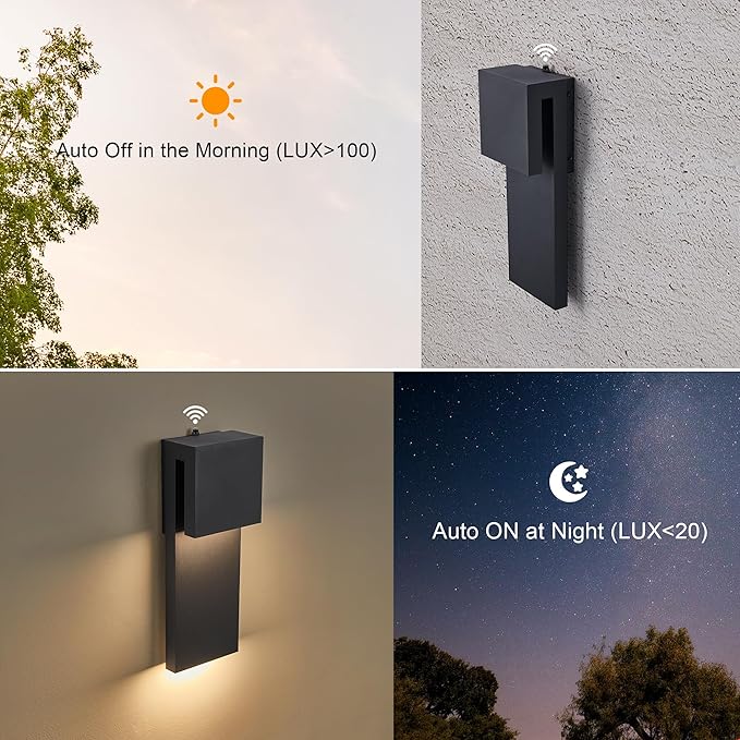 Dusk to Dawn Outdoor Wall Lights 2 Packs,Modern Minimalist Outdoor Fixture Wall Mount,Anti-Rust Sturdy & Sleek Outside Lights for House Porch Garage Patio,3000K 17W Integrated LED