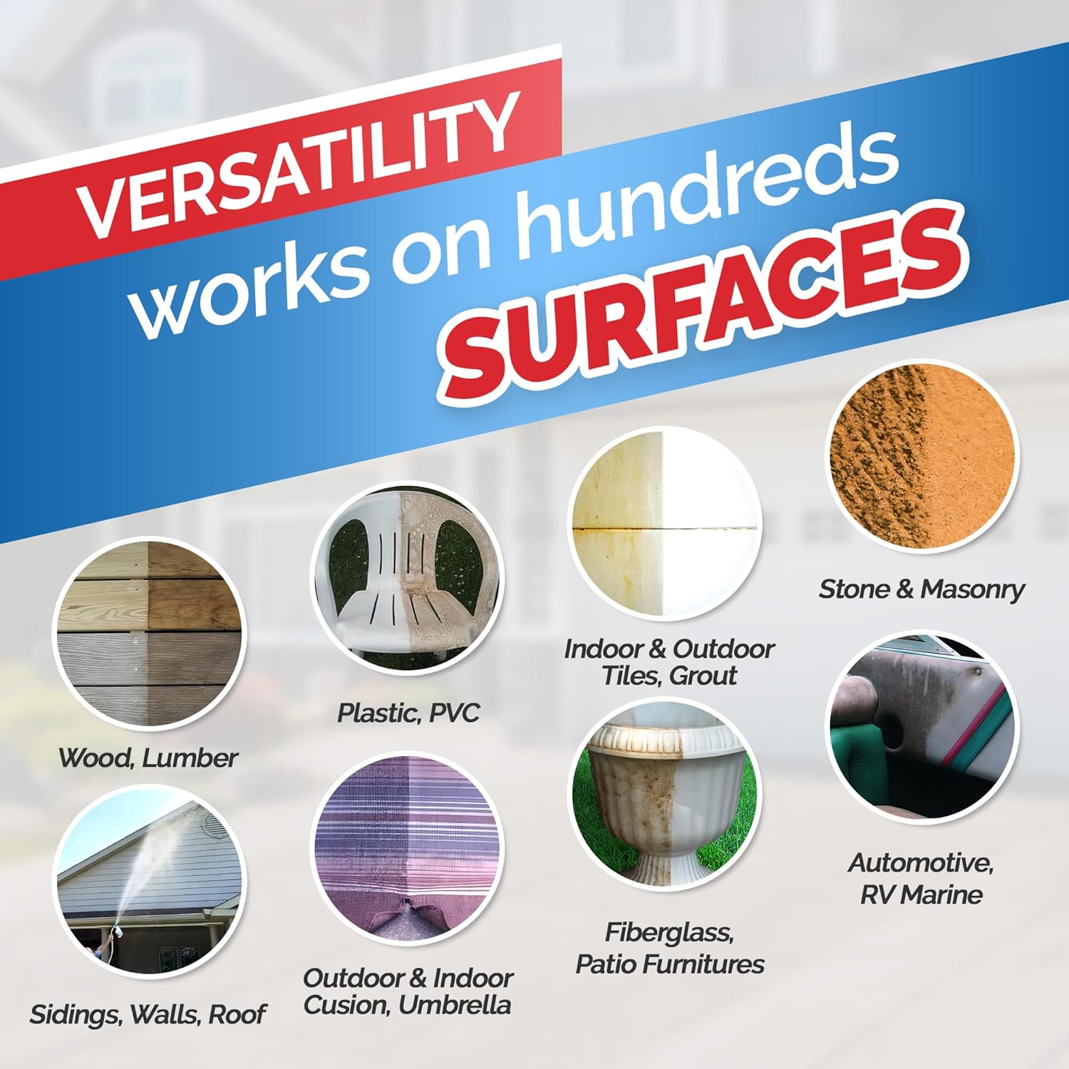 Stain Remover - 4 Pack REFILL (No Bottle) - Indoor/Outdoor Ceiling, Wall, Bathroom, Roof, PVC Fences, Patio Furniture, Vinyl Siding, Concrete & More