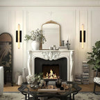 Alabaster Wall Sconces, 25in Black Alabaster Sconce, Modern Spanish Natural Marble Sconces Lights, Rectangle Sconces for Bathroom Vanity Bedroom Living Room Staircases Hallway