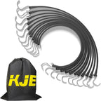 KJE 10Pack 21" Rubber Bungee Cords with S Hooks - Heavy Duty Black Bungee Straps, Quality EPDM - Load 180 lbs, Ideal for Outdoor Tie Downs, Securing Tarps & Canvases & Cargo in Cold Hot Climates