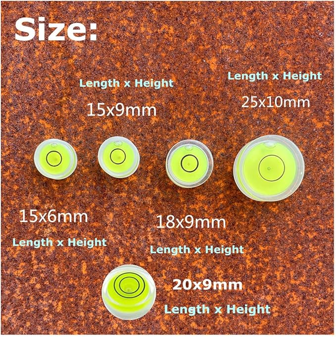 5Pcs Small Circular Double Sided Adhesive Bubble Spirit Levels for Work shop, Speakers, Phonograph, Tripod, Turntable, Automount Telescope, Drill, Etc. (25x10mm)