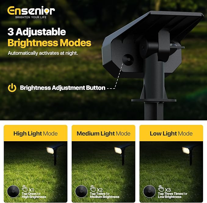 Ensenior Solar Spotlights Outdoor, Brightness Adjustable 6500K LED Solar Garden Lights, 56 LEDs Solar Powered Landscape Lights, Auto ON/Off, Waterproof, for Yard/Garden/Pathway - 4 Pack