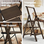 HillhutApex 3 Step Foldable Aluminum Step Ladder with Handgrip, Anti-Slip Pedal, 330lbs Capacity, Lightweight & Portable for Home, Kitchen, Office, Garage (Walnut)