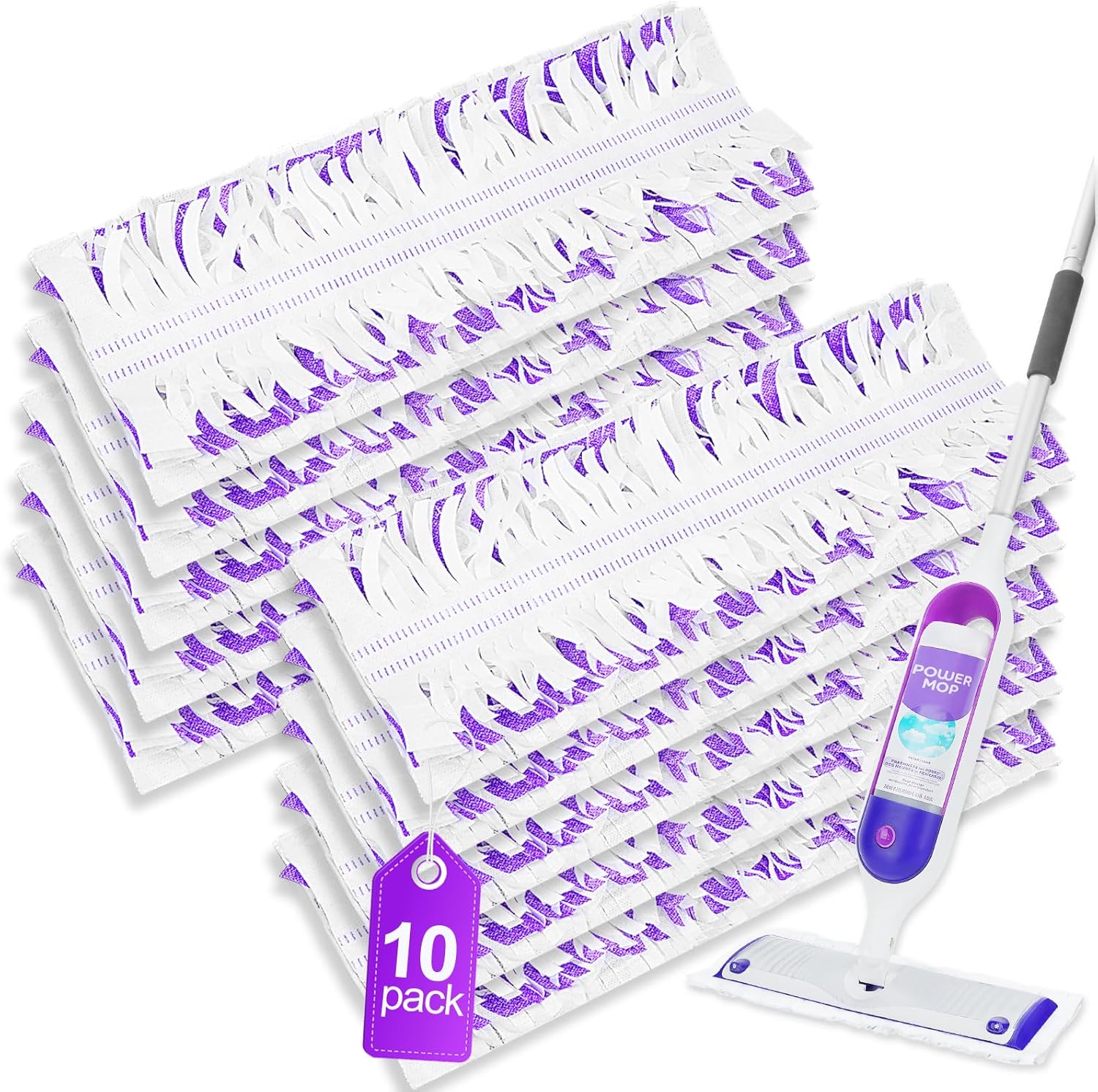 Power Mop Pads Compatible with Swiffer Power Mop, Disposable Power Mop Refills, PowerMop Wood Mopping Pad Refills for Floor Cleaning, 10 Count