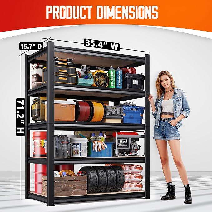 Set of 2 Garage Shelving-2050LBS 5 Tier Storage Shelves,Adjustable Heavy Duty Metal Shelving Unit and Storage Large Rack,Utility Steel Shelf For Shop Warehouse Industrial Pantry Basement 71"x35"x16"