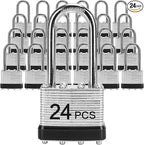Padlocks with Same Key, LQYN 24 Pcs Laminated Keyed Padlock (1-9/16", 40mm), Keyed Alike Locks, Long Shackle, for Storage Locker, Hasp Latch, Toolbox, Sheds