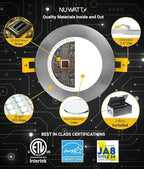 NUWATT 6 Pack 6 Inch Ultra-Thin Nickel LED Recessed Lighting, 5CCT 2700K/3000K/3500K/4000K/5000K Selectable, High Brightness 1050 Lumens, Dimmable Canless Slim Wafer Light, IC Rated, Metal J-Box, ETL