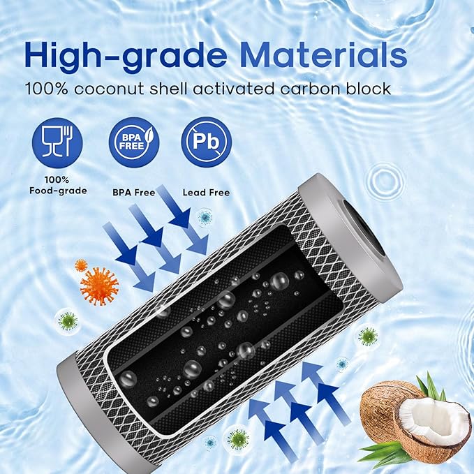 ICEPURE 5 Micron 4.5" x 10" CTO10BB-CQB Whole House Water Filter Upgraded Coconut Shell Activated Carbon Lead Removal Water Filter Replacement for Home, 2PACK
