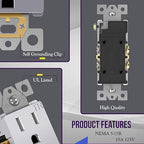 ENERLITES Elite Series Decorator Receptacle Outlet Child Safe Tamper-Resistant, Gloss Finish, Self-Grounding, 2-Pole, Residential Grade, 15A 125V, UL Listed, 61501-TR-SV-10PCS, Silver (10 Pack)