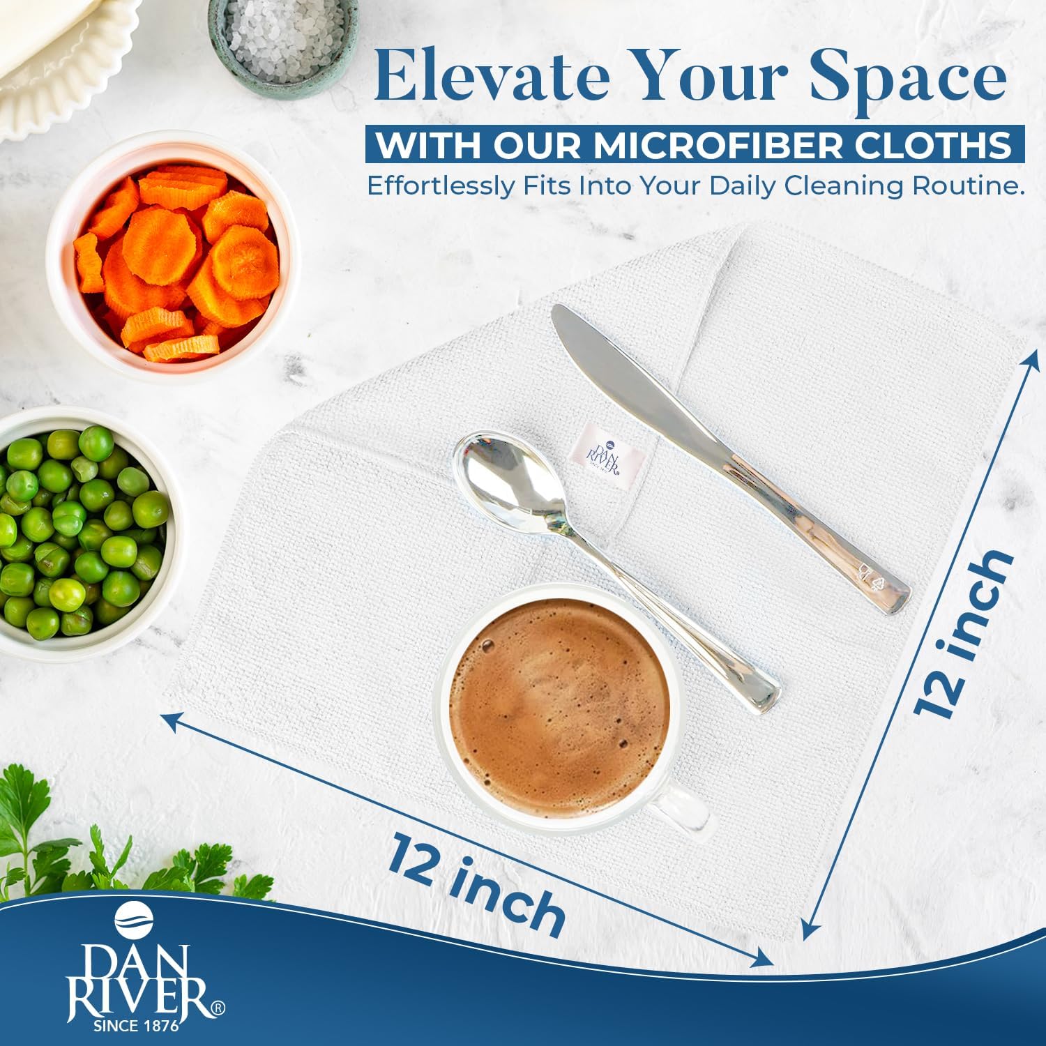 DAN RIVER 24-Pack White Microfiber Towels – Ultra Absorbent, Lint Free Towels & Streak-Free for Home, Car & Kitchen - Must-Have Cleaning Essentials - 12" x 12"