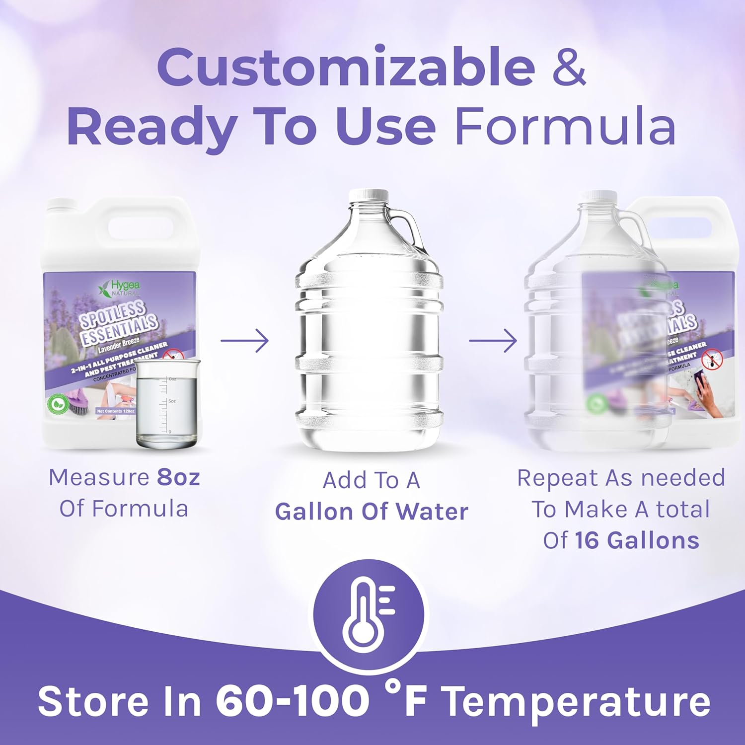 Hygea Natural Spotless Essentials - Concentrated Multi-Surface Cleaner for Home & Kitchen - Eliminates Dust Mites, Bed Bugs, Ants, Lice - Child & Pet Friendly - 128oz (Lavender Breeze Scent)