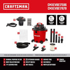 CRAFTSMAN CMXEVBE17596 20 Gallon 6.5 Peak HP Heavy Duty Wet/Dry Shop Vacuum with Filter, Dust Bag, Hose, Attachments and CMXEVBE17678 1.75 Peak HP Wet/Dry Shop Vac Powerhead with Filter Bag and Hose