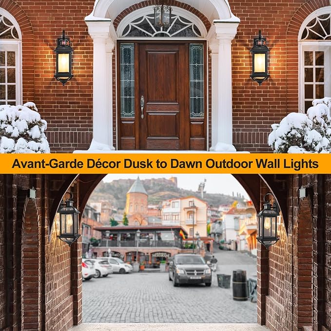 Motion Sensor Porch Lights Dusk to Dawn, 19 Inch Enclosed Bottom Anti-Rust Aluminum Black Outdoor Light fixtures 2 Pack Large Exterior Light Outdoor Wall Lights for House Garage Patio