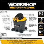 WORKSHOP Wet/Dry Vacs Shop Vacuum WS1600VA 16-Gallon 6.5 Peak HP Heavy-Duty Wet Dry Vacuum Cleaner with Filter, Hose, and Attachments for Home Projects & Renovations