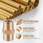 KOOTANS 24PCS Brass Pipe Fittings Brass Hex Nipple Hex Coupling Kit 1/8" to 1/8" NPT, 1/4" to 1/4" NPT, 3/8" to 3/8" NPT Male to Male Female to Female Adapter Pipe Fitting Connector