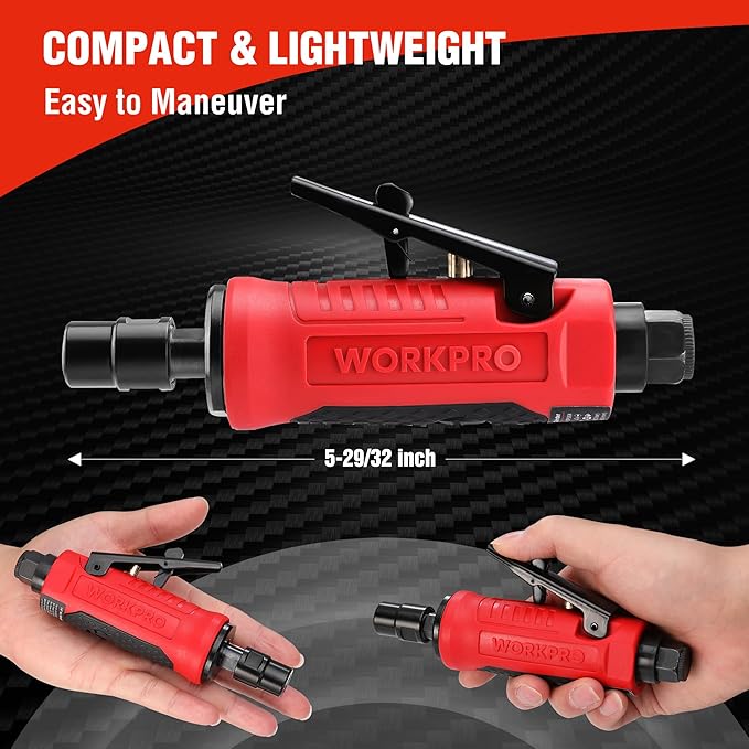 WORKPRO 1/4-Inch Pneumatic Straight Die Grinder, 25000RPM, Air-Powered Die Grinder for Grinding, Cutting, Polishing, Welding Repair, Deburring, 1/4" & 1/8" Collets Included