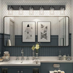 Aipsun 48in Vanity Light Black Bathroom Vanity Lighting Fixtures 6 Light Bathroom Light Fixtures with Clear Glass Shade(Exclude Bulb)