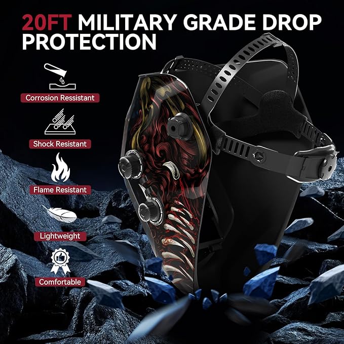 ARCCAPTAIN Auto Darkening Welding Helmet, 3.94"X3.66" Large Viewing Screen True Color Welding Hood with 4 Arc Sensor Solar Powered, Wide Shade 4-5/5-9/9-13 Welding Mask (Alien)