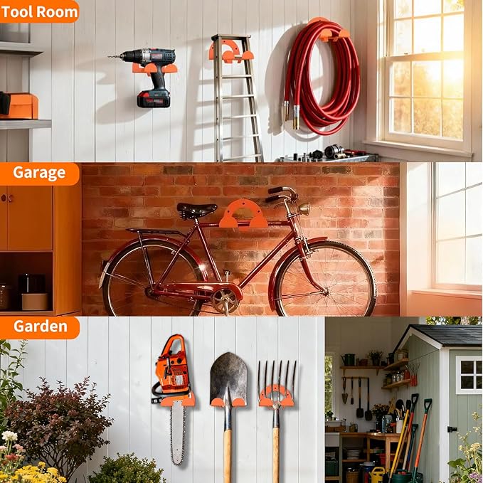 Weed Eater Hanger, Garage Organizer Trimmer Rack Wall Mount, Garden Power Tool Holder Garage Hooks for Grass Trimmer, Hedge Trimmer, Leaf Blower and Chainsaw Storage, 2 Pack