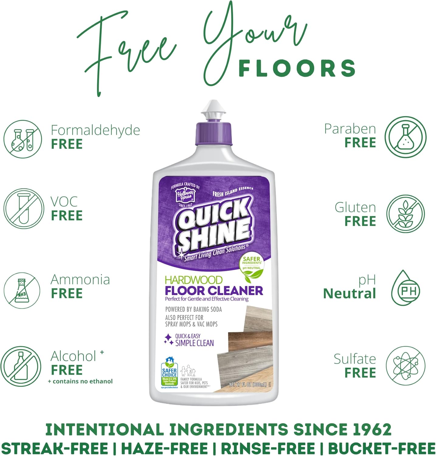 Quick Shine Hardwood Floor Cleaner 27oz| Use in Spray & Vac Mops| Removes Dirt & Scuff Marks| Ready-to-Use, Streak Free, No Rinse| Safer Choice Cleaner| Perfect for Gentle and Effective Cleaning