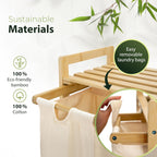 Laundry basket with wheels beige - Large Bamboo Laundry Sorter with Removable Cotton Bags - 3 Section laundry room organization - Durable, Eco-Friendly, and Stylish Storage Solution for Home