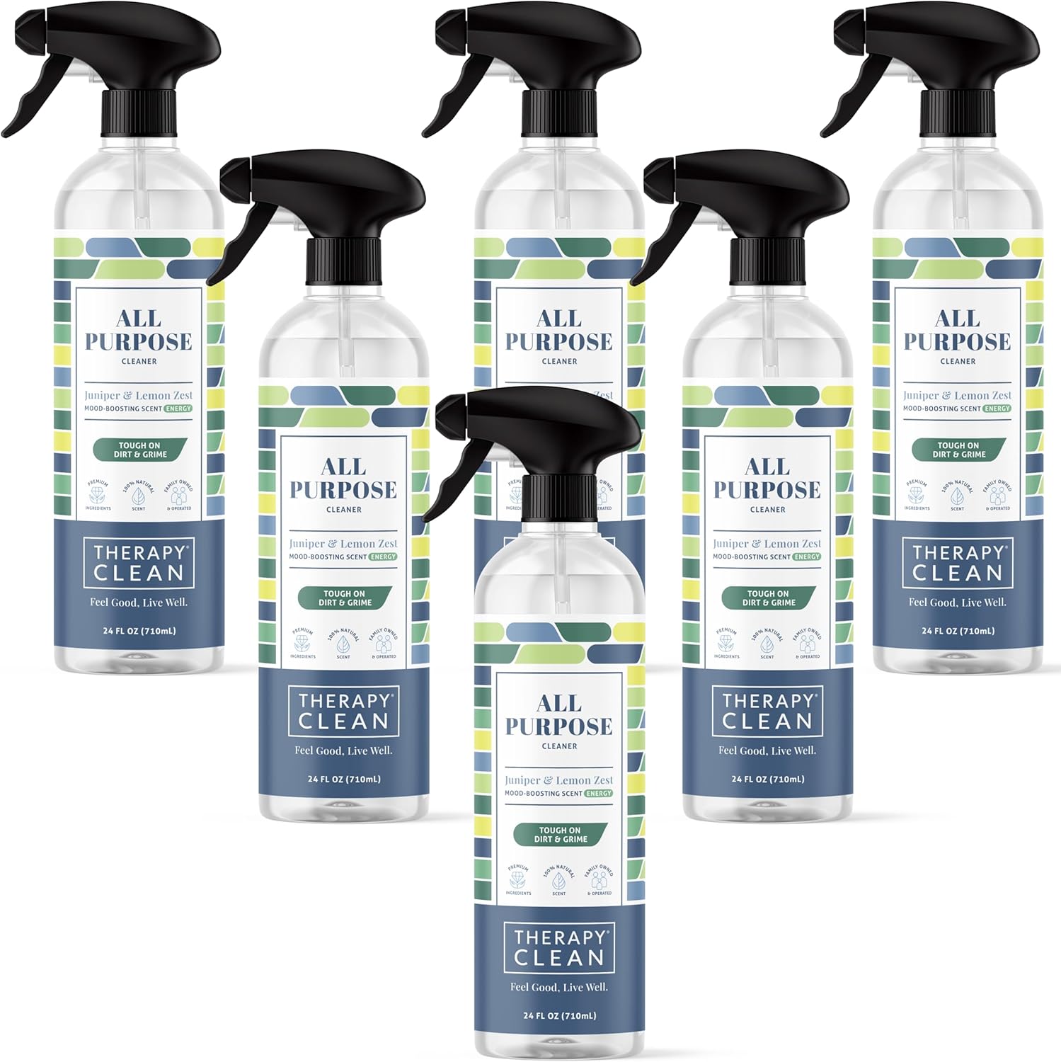 Therapy Clean All Purpose Cleaner Juniper & Lemon Zest 24 oz (Pack of 6), 100% Natural Fragrance, Plant-Powered Multipurpose Cleaner