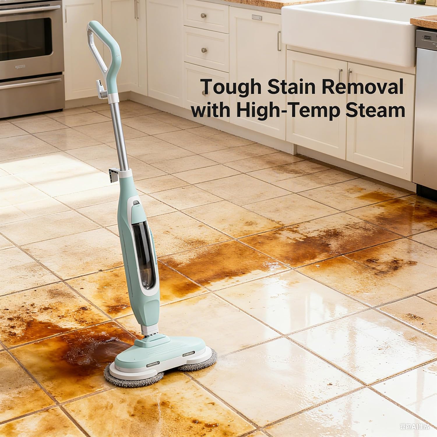 Steam & Scrub Steam Mop, All-in-One Scrubbing and Sanitizing Hard Floor Cleaner, LED Headlights, 4 Dirt Grip Soft Scrub Pads Included, L Water Tank, Swivel Steering, Light green