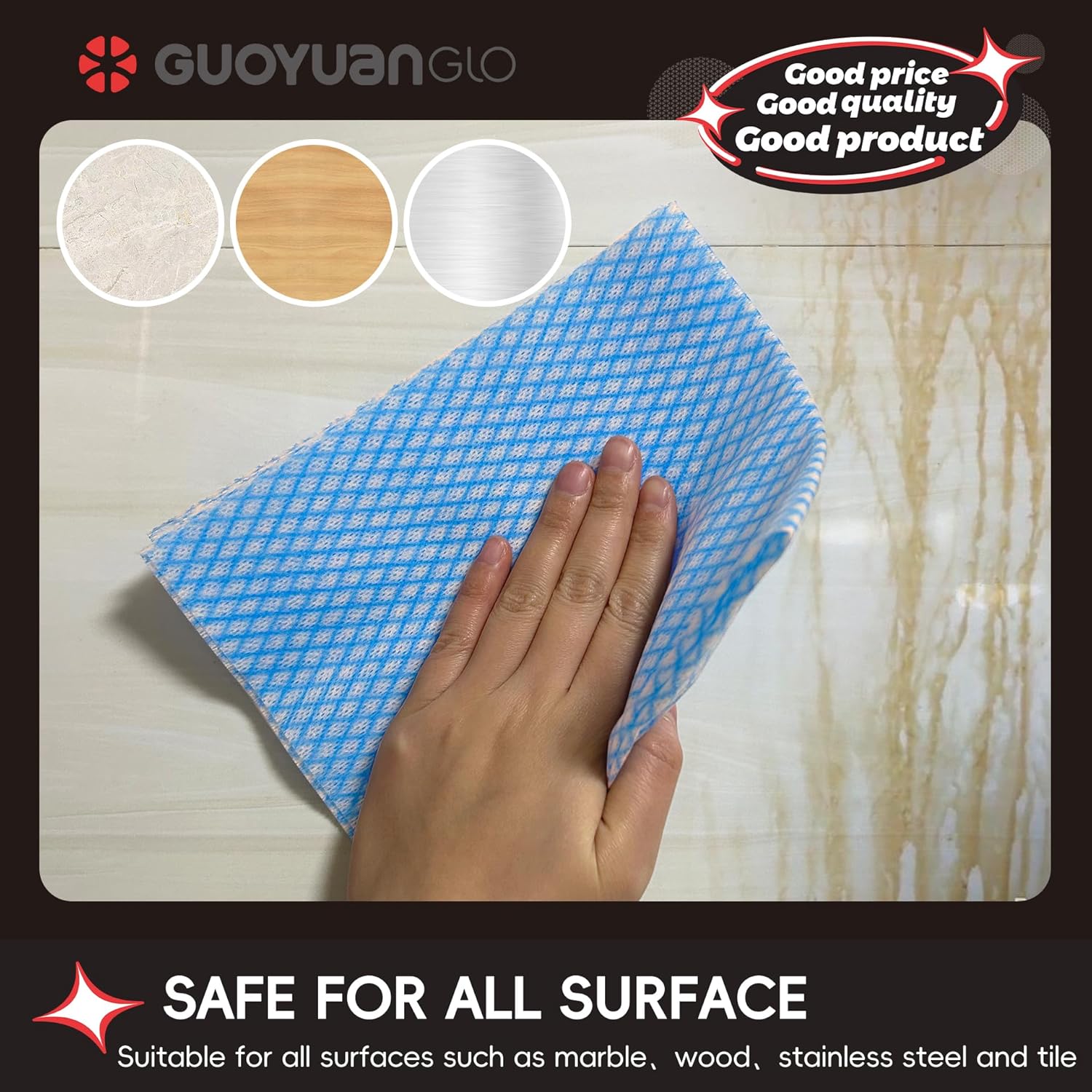 GUYUANGLO Disposable Dish Cloths Heavy Duty Disposable Cleaning Towels and Dish Cloths Dish Rags for Kitchen,13.78 x 15.75 inches- 100 Counts/Pack,Blue