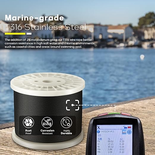 1000FT 1/8" T316 Black Stainless Steel Cable, Black Wire Rope Aircraft Cable for Deck Cable Railing Kit, DIY Balustrades, 7x7 Strands Construction, Comes with a Cutter