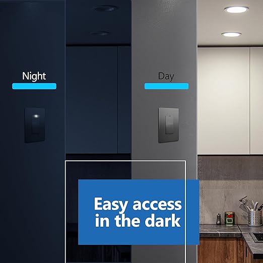 LIDER Minimalist Design Matte Finish Lighted Decorator Switch, Frameless Paddle Switch with Locator Light, Grounding Screw, 3-Way or Single Pole 15A 120V UL Listed LS15-3W-SG5P Space Gray 5 Pack