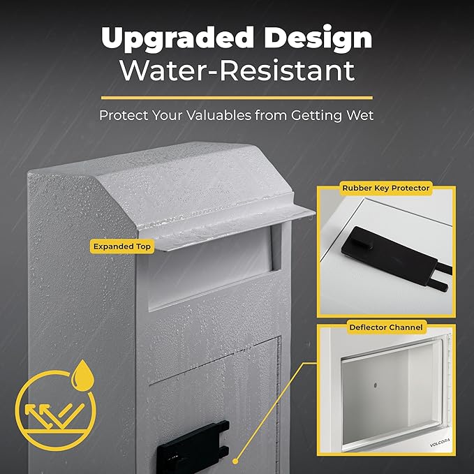 Volcora Key Drop Box with Lock, Drop Slot Depository Safe Box Digital Keypad, Outdoor Waterproof Money Drop Safe for Business, Cash Drop Box, Wall Mount Mailbox, Electronic Programmable Lock, White