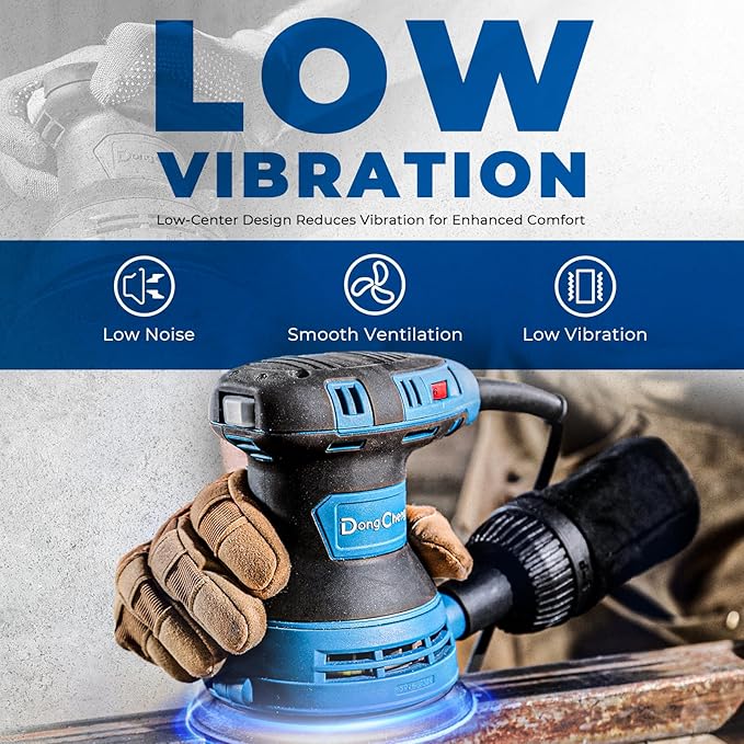 Dong Cheng 5-Inch Random Orbital Sander 3 Amp 12000OPM, 6 Variable Speeds, with 10pcs Sandpaper & Detachable Dust Bag, Sanding for Woodworking, Refinish Furniture & Remove Varnish